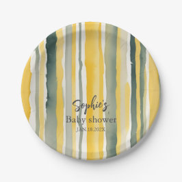 Personalized Yellow Stripe Baby Shower Pappteller