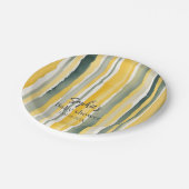 Personalized Yellow Stripe Baby Shower Pappteller (Schrägansicht)