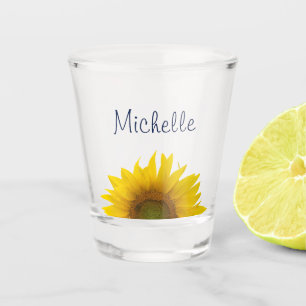 Personalized Yellow Sunflower Country Rustic Schnapsglas