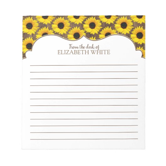 Personalized Yellow Sunflower Wood Pattern Notizblock (Vorderseite)