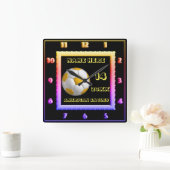 Personalized Yellow Text Soccer square clock Quadratische Wanduhr (Zuhause)