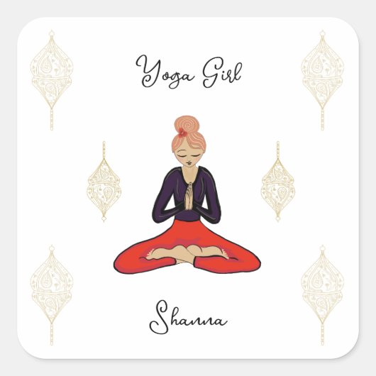 Personalized Yoga Girl Quadratischer Aufkleber (Vorderseite)