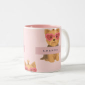 Personalized Yorkie Dog with Heart Sunglasses Zweifarbige Tasse (VorderseiteRechts)