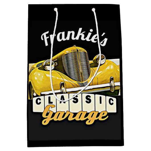 Personalized | Your Name | Classic Car Garage Mittlere Geschenktüte (Vorderseite)