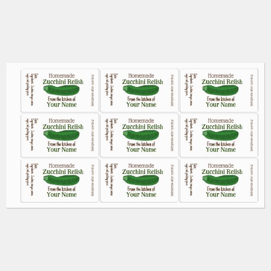 Personalized Zucchini Relish Homemade Canning Etiketten (Blatt)