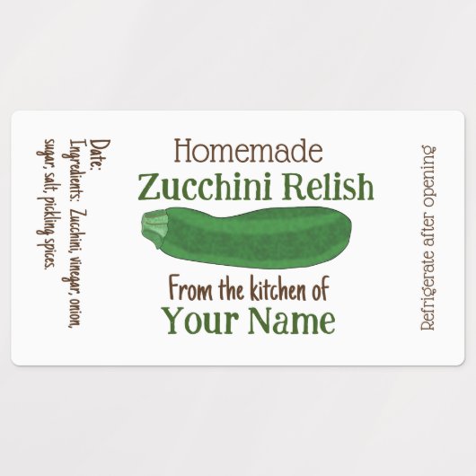 Personalized Zucchini Relish Homemade Canning Etiketten (Design 1)