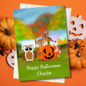 PersonalizedHappy Halloween Chipmunk, Rabbit & Owl Karte