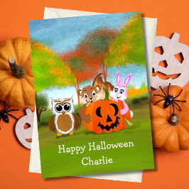 PersonalizedHappy Halloween Chipmunk, Rabbit & Owl Karte