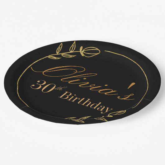 Personalizes Birthday with Golden Frame Pappteller (Schrägansicht)