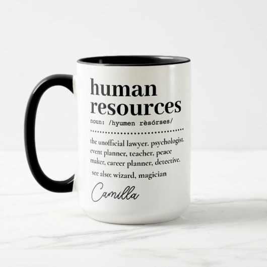 Personalschätzungsgeschenk, Definition der Humanre Tasse (Links)