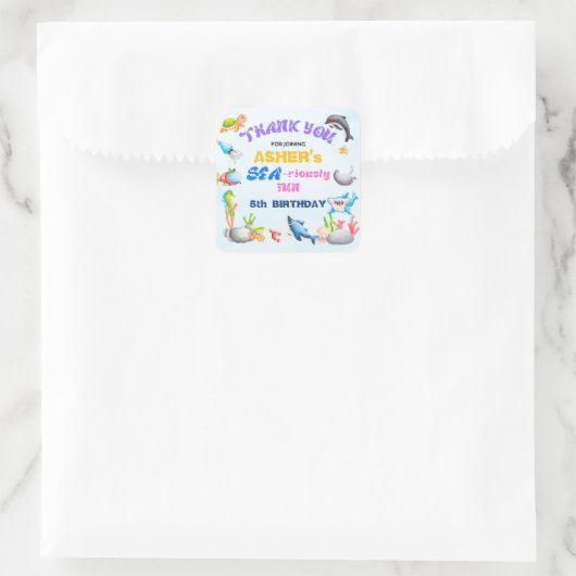 Personalzed Sea-riously Fun Ocean Protector Party Quadratischer Aufkleber (Tasche)