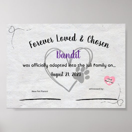 Personalzied Pet Adoption Certificate  Poster (Vorne)