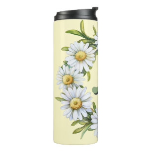 Personeller Wasserfarben-Gänseblümchen-Kranz mit i Thermosbecher