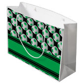Personifizieren Sie grüne Fußbälle Große Geschenktüte (Rückseite Schrägansicht)