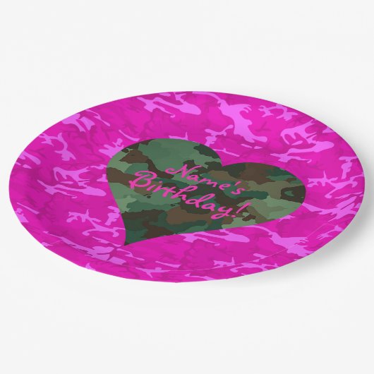 Personifizieren Sie - rosa Camouflage Pappteller (Schrägansicht)