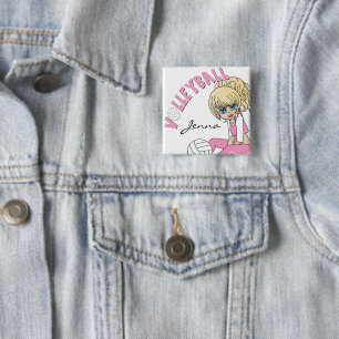 Personifizieren Sie rosa Volleyball-niedliches Button
