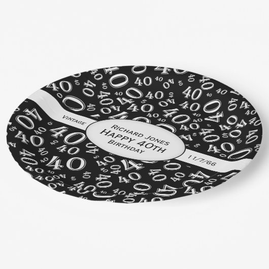 Personifizieren Sie: Schwarzweiss-40. Pappteller (Schrägansicht)