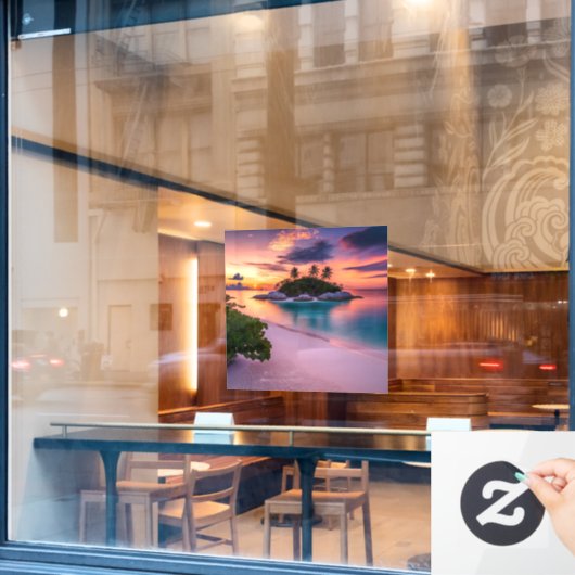 Persönlich auf Ihren eigenen Strand am Sonnenunter Fensteraufkleber (Café-Fenster)