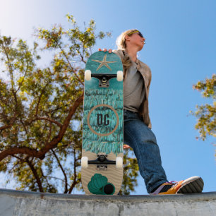 Persönlich gestaltbares Türkis Beach & Muscheln Sk Skateboard