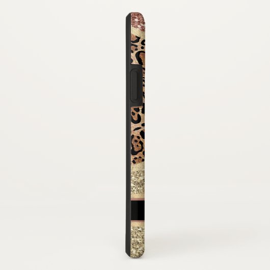 Persönlich gestreifte Rose Gold Glitzer Leopard Case-Mate iPhone Hülle (Hinten/Rechts)