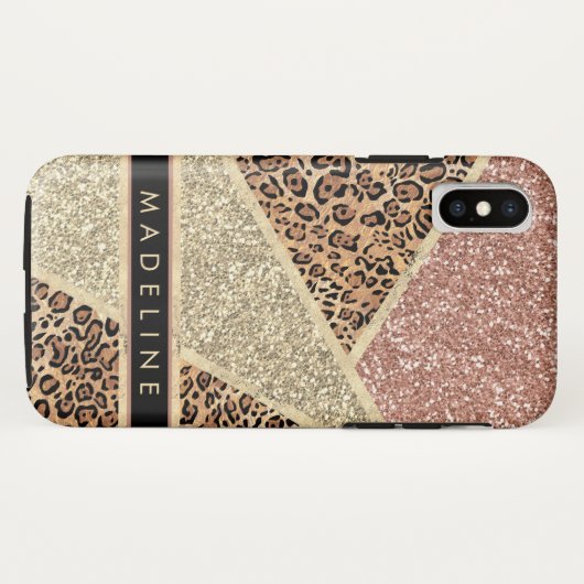 Persönlich gestreifte Rose Gold Glitzer Leopard Case-Mate iPhone Hülle (Rückseite (Horizontal))