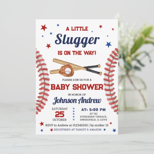 Persönlich ist es eine Baby Sport Baseball Baby Du Einladung (Stehend Vorderseite)