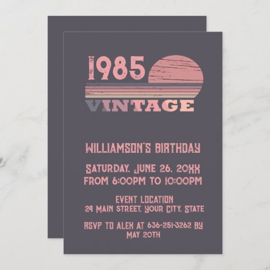 Persönlich Vintages 40. Party Einladung (Vorne/Hinten)