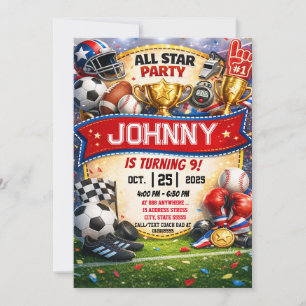 Persönliche All-Star-Sport-Themen-Geburtstagsfeier Einladung