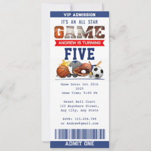 Persönliche All-Star-Sport-Ticket-Geburtstagsfeier Einladung