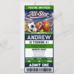 Persönliche All-Star-Sport-Ticket-Geburtstagsfeier Einladung