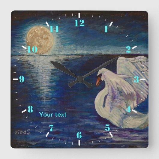Persönliche Begegnung mit Swan im See am Vollmond Quadratische Wanduhr (Vorderseite)