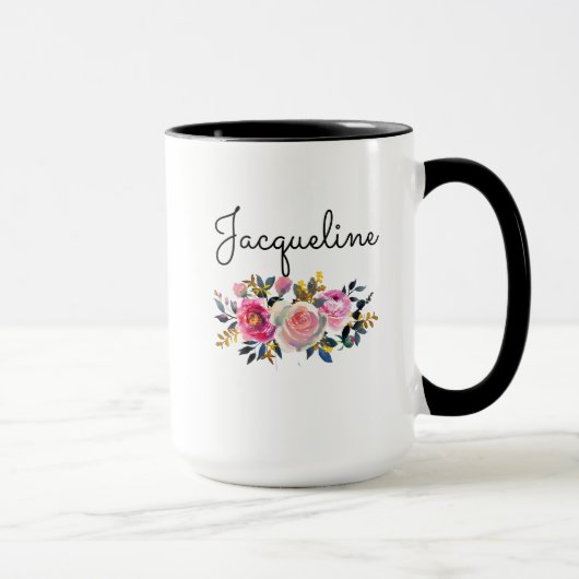 Persönliche Bezeichnung Blush Peonies Floral Bouqu Tasse (Rechts)