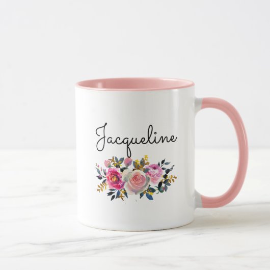 Persönliche Bezeichnung Blush Peonies Floral Bouqu Tasse (Rechts)