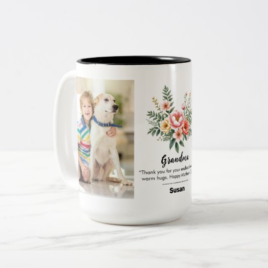 Persönliche Bezeichnung Florals Granma Geschenk Bl Zweifarbige Tasse (Vorderseite Links)