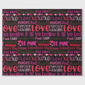 Persönliche Bezeichnung Valentinstag Rosa Herzen Geschenkpapier (Flach)