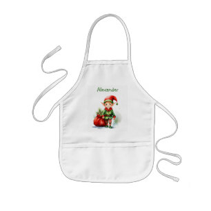 Persönliche Bezeichnung Weihnachtself mit Sack von Kinderschürze
