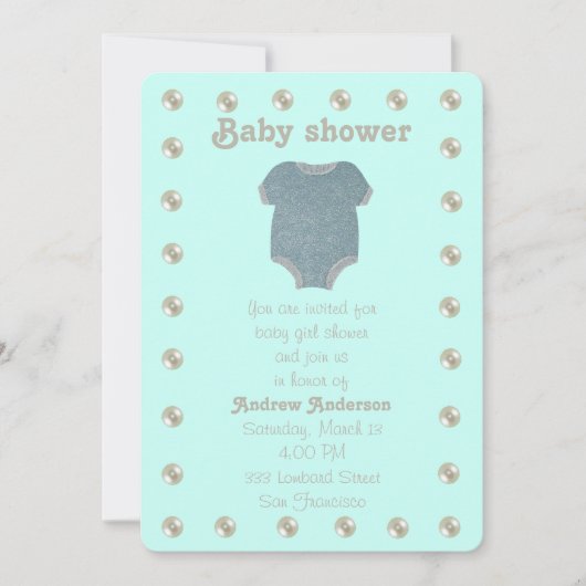 Persönliche, blaue Babydusche Einladung (Vorderseite)