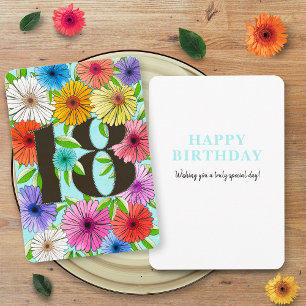 Persönliche blaue Blumenkarte zum 18. Geburtstag