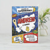 Persönliche Comic-Superhelden-Geburtstag Einladung (Stehend Vorderseite)