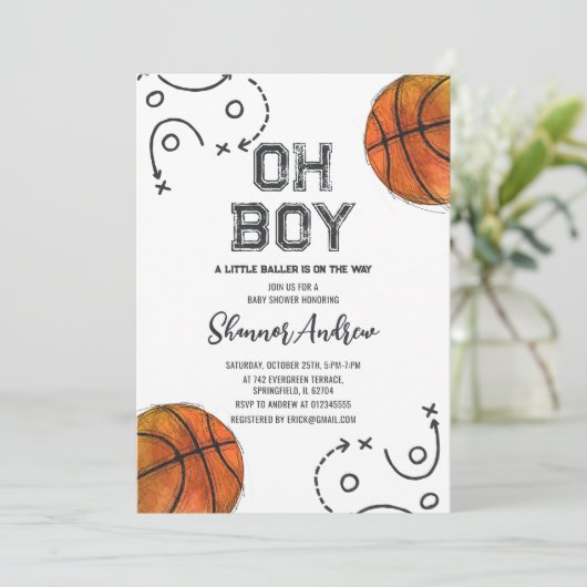 Persönliche digitale Basketball-Baby-Dusche Einlad Einladung (Stehend Vorderseite)