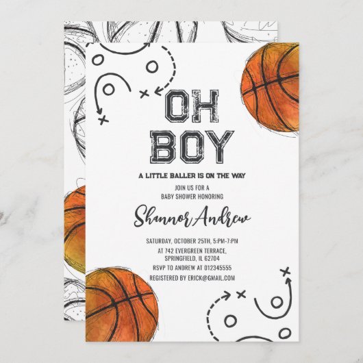 Persönliche digitale Basketball-Baby-Dusche Einlad Einladung (Vorne/Hinten)