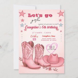 Persönliche Diskothek Rodeo Rosa Cowgirl Geburtsta Einladung