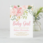 Persönliche Dusche aus Rosa Blütenbaby Einladung (Stehend Vorderseite)