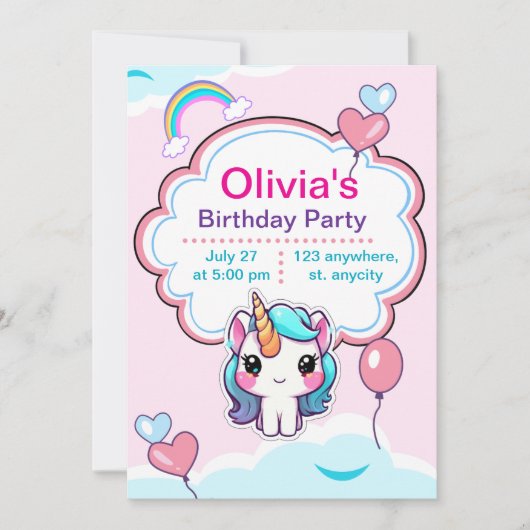 Persönliche Einladung Einhorn Anniversair (Vorderseite)