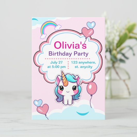 Persönliche Einladung Einhorn Anniversair (Stehend Vorderseite)