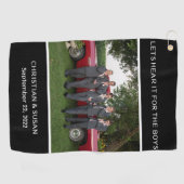 Persönliche Foto-Hochzeitsfeier BLACK anpassen Golfhandtuch (Horizontal)