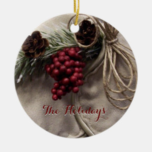 Persönliche Gestaltung der Berries und Pinecones Keramik Ornament