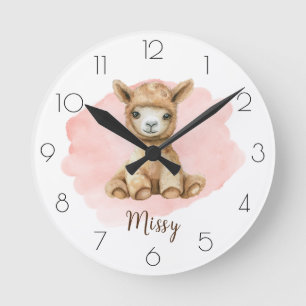 Persönliche Gestaltung des Kinderzimmer Llama Girl Runde Wanduhr