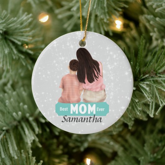 Persönliche Gestaltung von Mutter und Sohn | Grau Keramik Ornament (Baum)