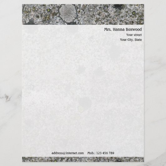 Persönliche Granit-Felsen-Beschaffenheit mit Briefkopf (Vorderseite)